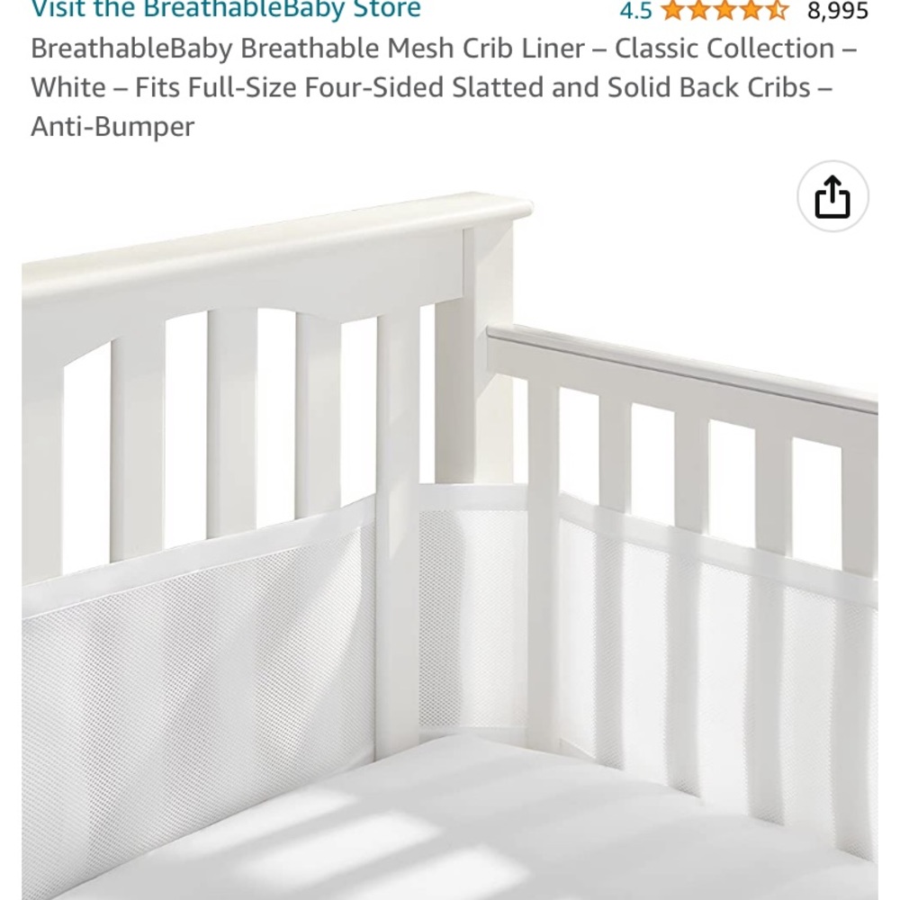 White used crib liner - keep the Binkies in!